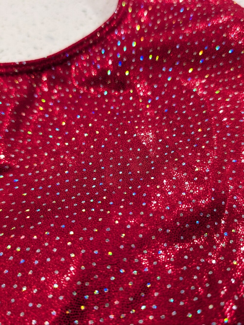 CHRISTMAS GK ELITE Gymnastics Dance Leotard Small Glitter Red Silver Dots VELOUR - Picture 5 of 7